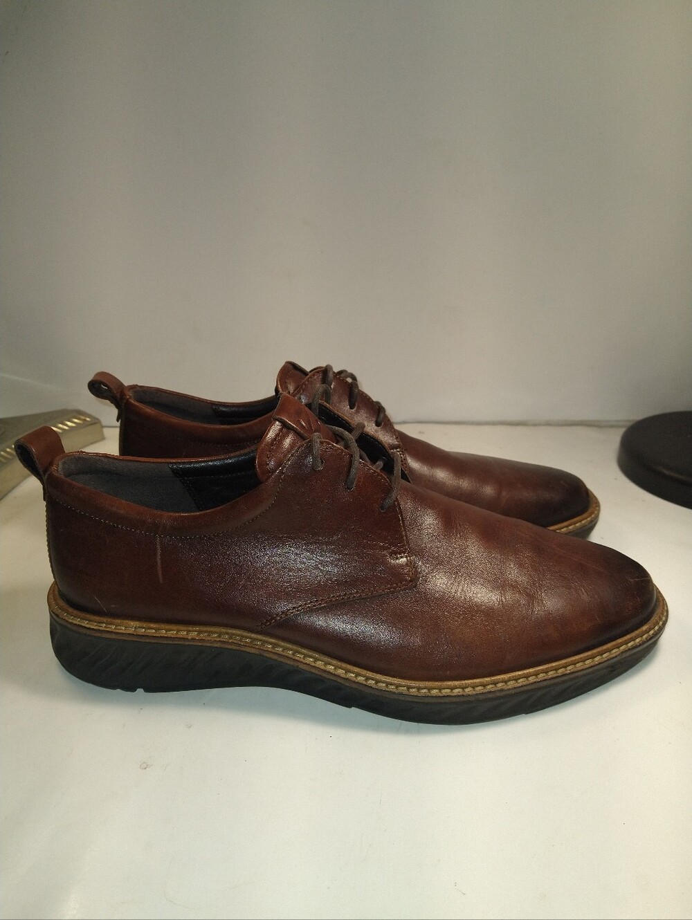 Ecco ST.1 Hybrid Plain Toe Oxford Brown Leather Shoes Men's sz 9(43).